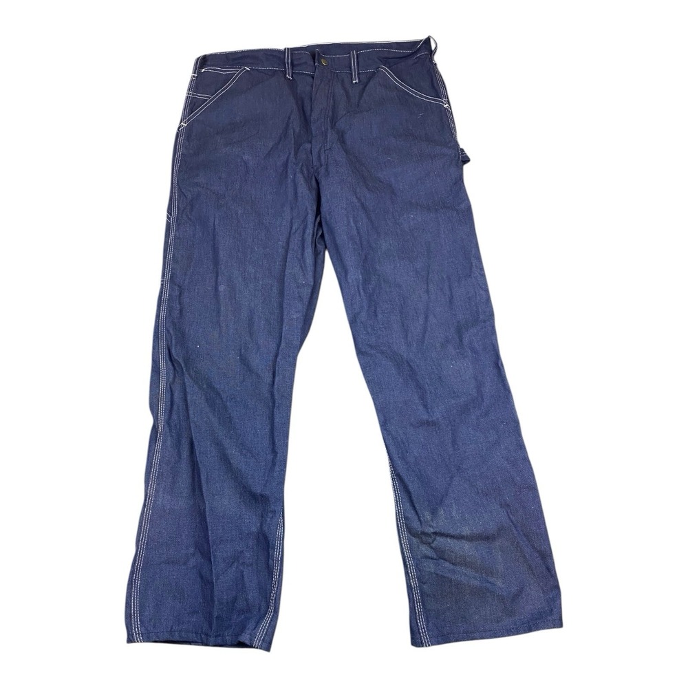 VTG‎ 60s 70s SEARS Chambray Denim Dungaree Carpenter Jeans Workwear USA 36x28